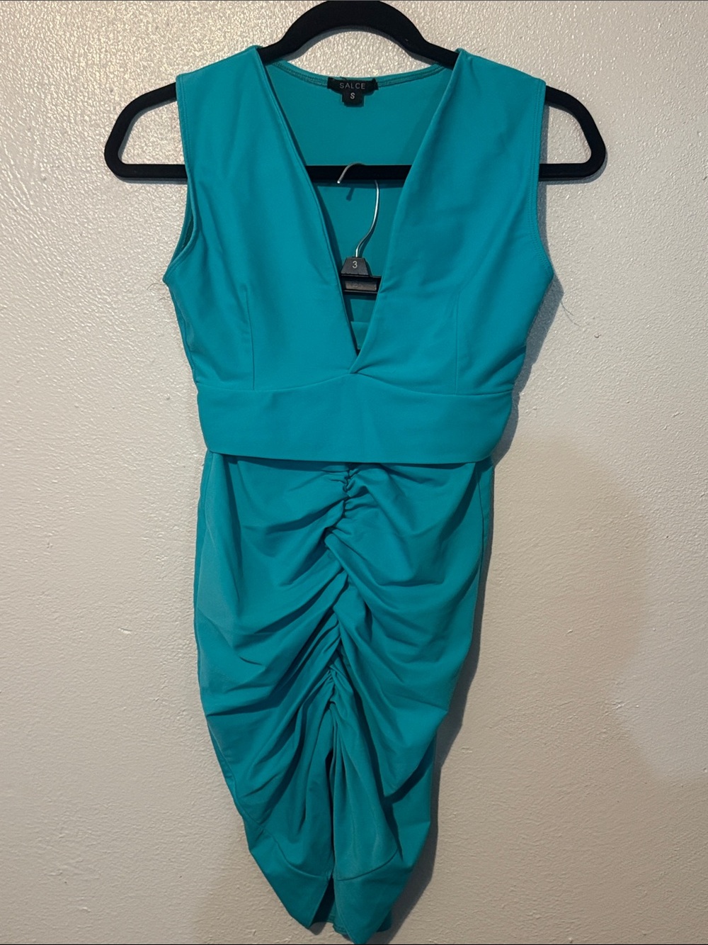 SALCE Teal V-Neck and Scrunch Skirt Set